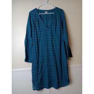 Layla Dress Womens Large Blue Geometric V-Neck Shift 3/4 Sleeve Knee Length